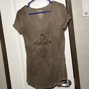 Brown & Tan Cross Embellished Women's Tee